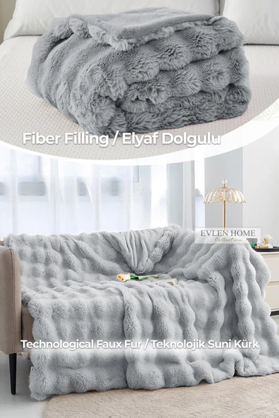 Kürk Yatak Örtüsü Çift Kişilik Dolgulu Peluş Yumuşak Çift Taraflı Yorgan 3 Parça Lory Kahve - 5