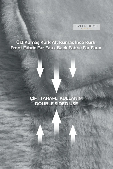 Kürk Yatak Örtüsü Çift Kişilik Dolgulu Peluş Yumuşak Çift Taraflı Yorgan 3 Parça Loria Gri - 6