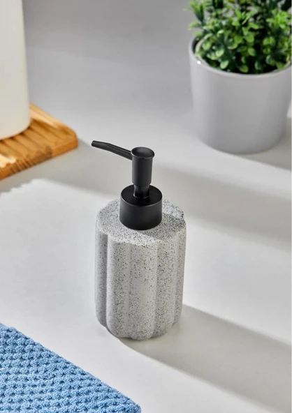 Taş Desenli Seramik Sıvı Sabunluk - Banyo Mutfak Sıvı Sabunluğu - 250 ML, Yuvarlak - 3