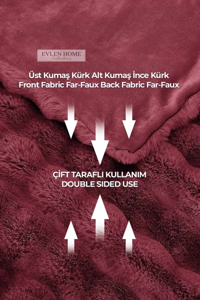 Kürk Yatak Örtüsü Çift Kişilik Dolgulu Peluş Yumuşak Çift Taraflı Yorgan 3 Parça Lory Kahve - Resim 6
