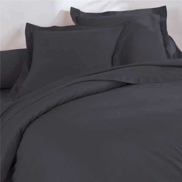 Maki Home %100 Pamuklu Volanlı Süs Dikişli Koyu Gri 2 Adet 50x70 Yastık Kılıfı - Resim 2