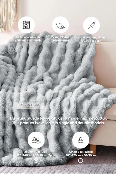 Kürk Yatak Örtüsü Çift Kişilik Dolgulu Peluş Yumuşak Çift Taraflı Yorgan 3 Parça Lory Kahve - 2