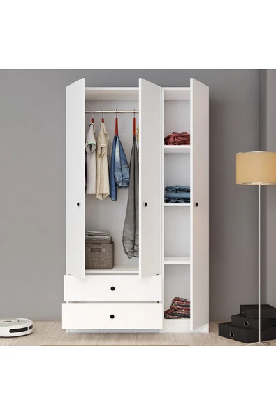 Ferniso Mobilya 3 Kapak 2 Çekemceli Gardolop Beyaz - 2