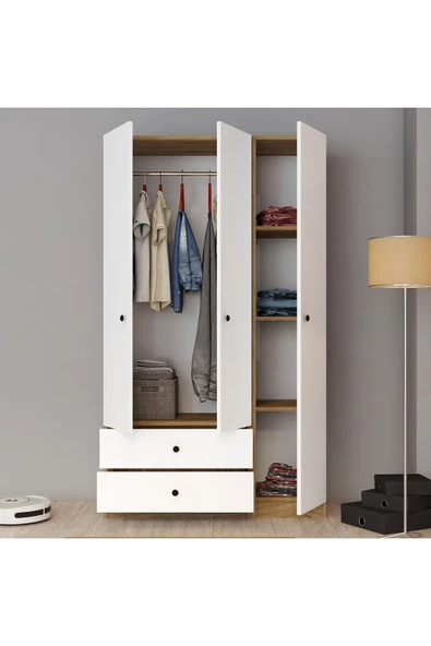 Ferniso Mobilya 3 Kapak 2 Çekemceli Gardolap Beyaz-Ud - 2