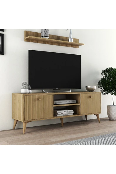 Ferniso Mobilya 138 Cm Tv Ünitesi Alba Çizgili Kapak  (Raflı) - 3