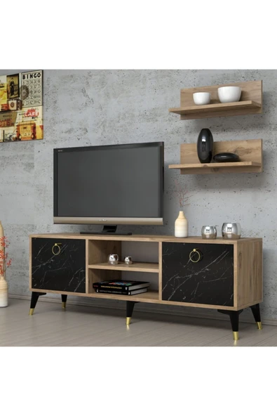 Ferniso Mobilya 138 cm Tv Ünitesi (Raflı)Çam-Mermer Desen