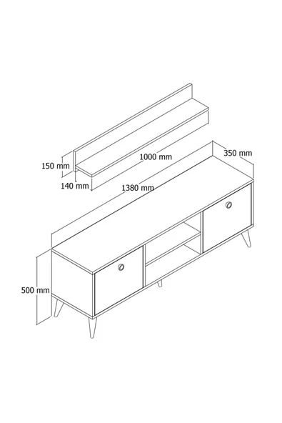 Ferniso Mobilya 138 Cm Tv Ünitesi Alba Çizgili Kapak  (Raflı) - 4