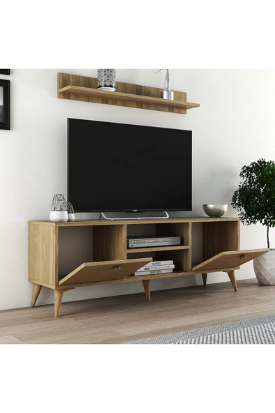 Ferniso Mobilya 138 Cm Tv Ünitesi Alba Çizgili Kapak  (Raflı) - 2