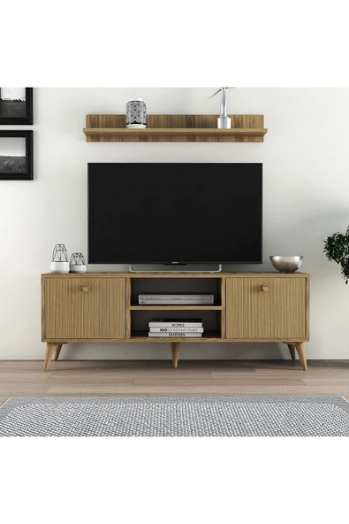 Ferniso Mobilya 138 Cm Tv Ünitesi Alba Çizgili Kapak  (Raflı)