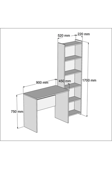 Ferniso Mobilya Çalışma Masası+5 Bölmeli Kitaplık Ceviz-Beyaz - 3