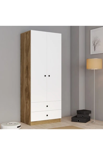 Ferniso Mobilya 2 Kapılı 2 Çekemceli Gardolap Beyaz-Ud