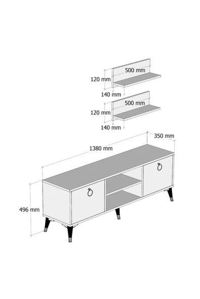 Ferniso Mobilya 138 cm Tv Ünitesi (Raflı)Çam-Mermer Desen - 4