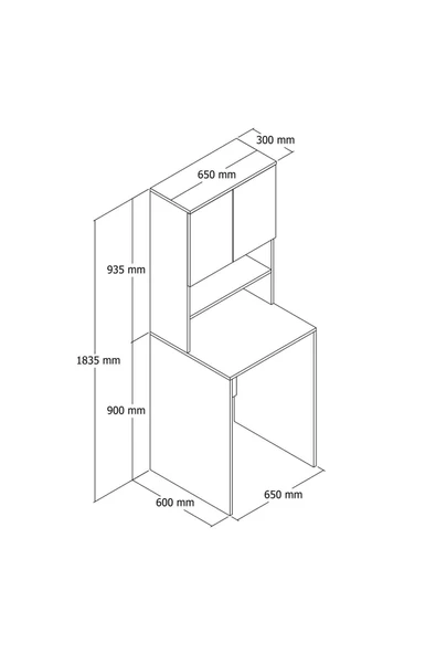 Ferniso Mobilya Çamaşır Makinesi Dolabı Kapaklı Banyo Dolabı Alt Üst Takım Beyaz - 4