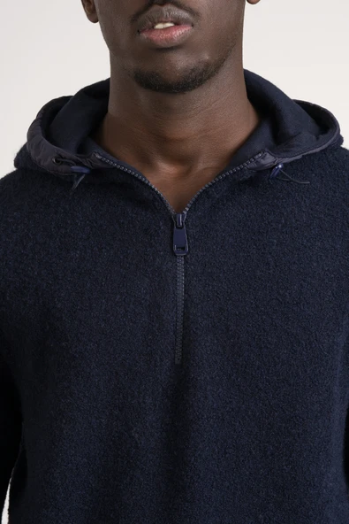 Regular Fit Kapşonlu Yan Fermuarlı Cepli Peluş Sweatshirt - 5