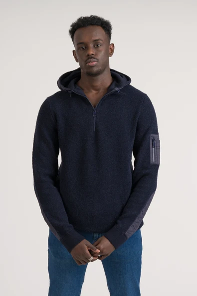 Regular Fit Kapşonlu Yan Fermuarlı Cepli Peluş Sweatshirt - 3