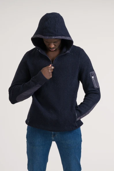 Regular Fit Kapşonlu Yan Fermuarlı Cepli Peluş Sweatshirt