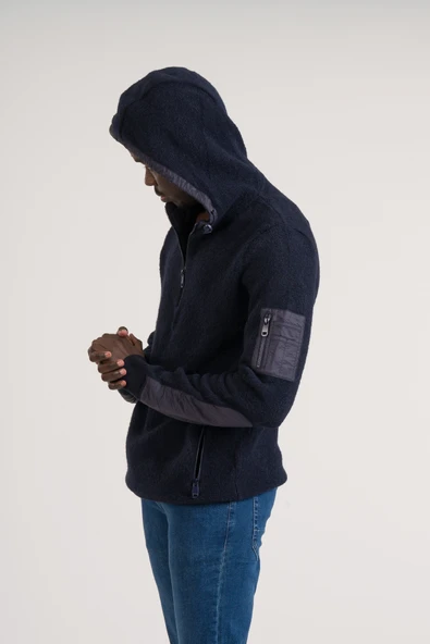 Regular Fit Kapşonlu Yan Fermuarlı Cepli Peluş Sweatshirt - 2