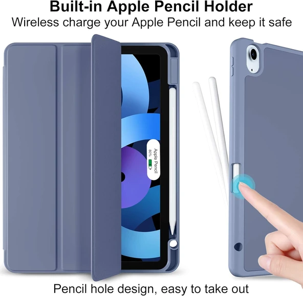 Apple İPad Air 11 inç M2 2024 Uyumlu Kılıf Pen Slot Charging Case Kalem Bölmeli A2902 A2903 A2904   LARCİVERT - Resim 2