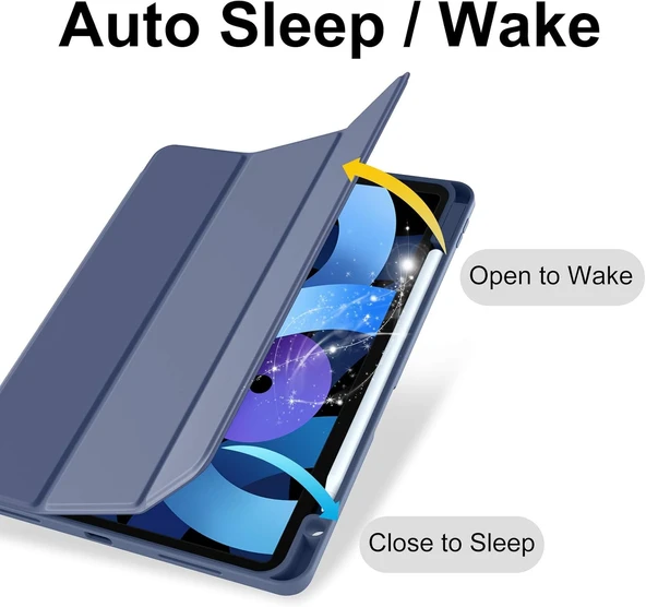 Apple İPad Air 11 inç M2 2024 Uyumlu Kılıf Pen Slot Charging Case Kalem Bölmeli A2902 A2903 A2904   LARCİVERT - Resim 3