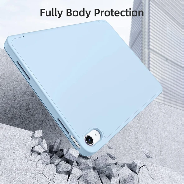 Apple İPad Air 11 inç M2 2024 Uyumlu Kılıf Pen Slot Charging Case Kalem Bölmeli A2902 A2903 A2904   Açık Mavi - 6