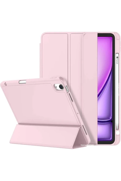 Apple İPad Air 11 inç M2 2024 Uyumlu Kılıf Pen Slot Charging Case Kalem Bölmeli A2902 A2903 A2904   PEMBE