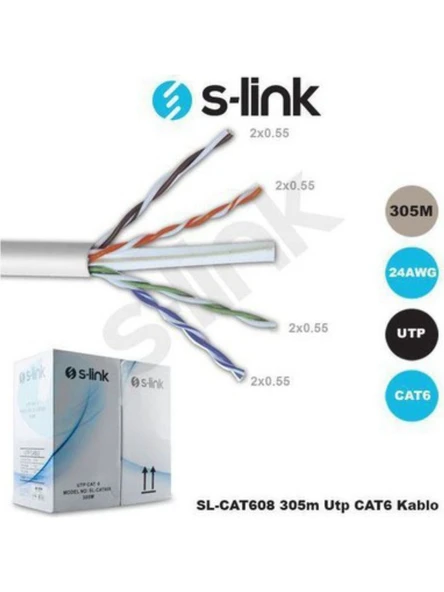 S-Link SL-CAT608 305m Gri Utp CAT6 Kablo