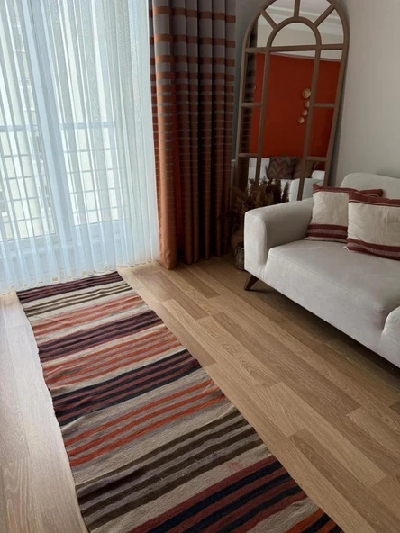 66x335 cm Çizgili Desenli Kilim, El Dokuma Uzun Yolluk, Sıcak ve Benzersiz Yolluk, Rustik Stil Harika Kilim