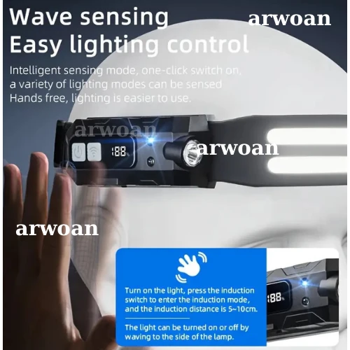 arwoan Sensörlü Ultra Parlak LED+COB Baş Lambası - Şarj Edilebilir, Ayarlanabilir Işın, Şarj Edilebilir Kafa Lambası - 7