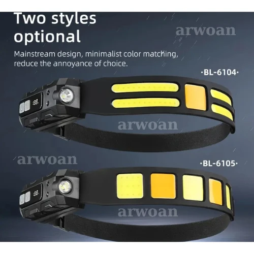 arwoan Sensörlü Ultra Parlak LED+COB Baş Lambası - Şarj Edilebilir, Ayarlanabilir Işın, Şarj Edilebilir Kafa Lambası - 3