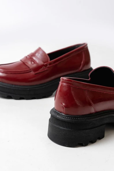 746-759 Bordo Rugan Günlük Yüksek Tabanlı Loafer Ayakkabı - 4