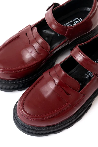 745-771 Bordo Rugan Kadın Günlük Yüksek Tabanlı Loafer Ayakkabı - 4