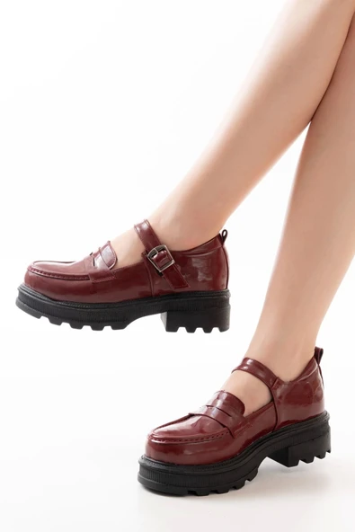 745-771 Bordo Rugan Kadın Günlük Yüksek Tabanlı Loafer Ayakkabı - 3