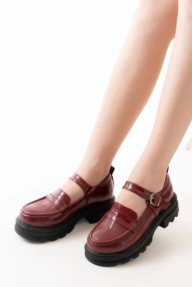 745-771 Bordo Rugan Kadın Günlük Yüksek Tabanlı Loafer Ayakkabı - 2