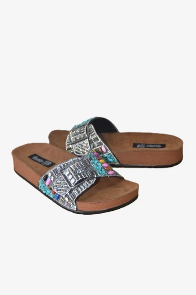 Kumsal Siyah Tek Bantlı Boncuklu Renkli Doğal Taş Aksesuarlı - 3