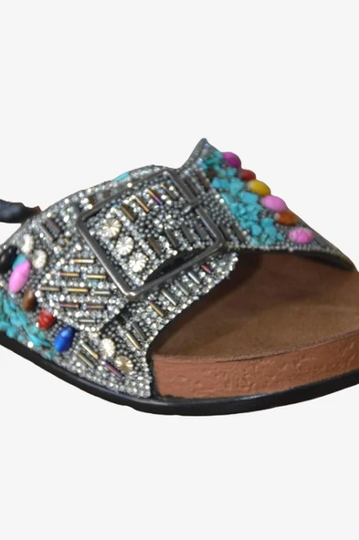 Kumsal Siyah Tek Bantlı Boncuklu Renkli Doğal Taş Aksesuarlı - 5