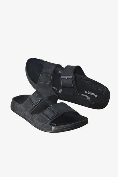 Erkek Siyah Tokalı Çift Bantlı Anatomik Terlik - 4