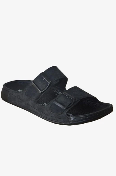 Erkek Siyah Tokalı Çift Bantlı Anatomik Terlik - 2