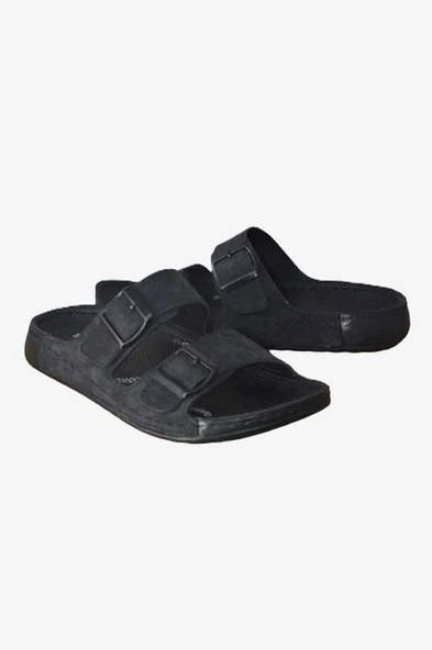 Erkek Siyah Tokalı Çift Bantlı Anatomik Terlik - 3