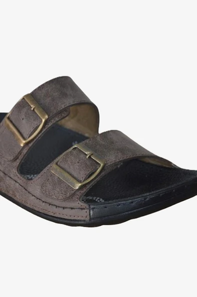 Erkek Kahverengi Tokalı Çift Bantlı Anatomik Terlik - 5