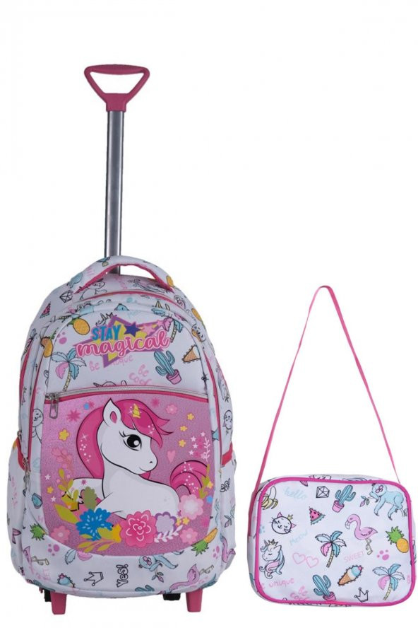 Çekçekli Unicorn Desenli İlkokul Çantası + Beslenme Çantası - 11