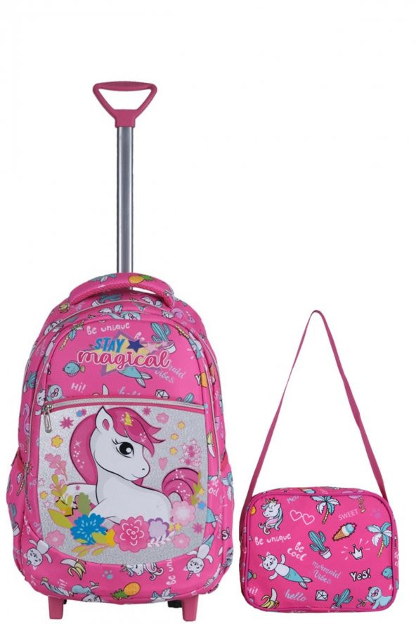 Çekçekli Unicorn Desenli İlkokul Çantası + Beslenme Çantası - 6