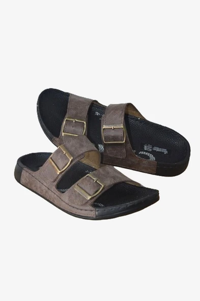 Erkek Kahverengi Tokalı Çift Bantlı Anatomik Terlik - 4