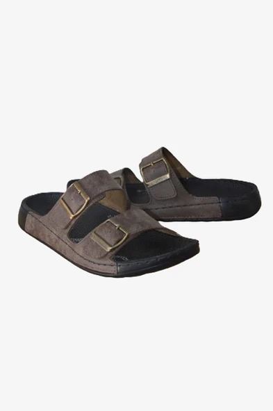 Erkek Kahverengi Tokalı Çift Bantlı Anatomik Terlik - 3