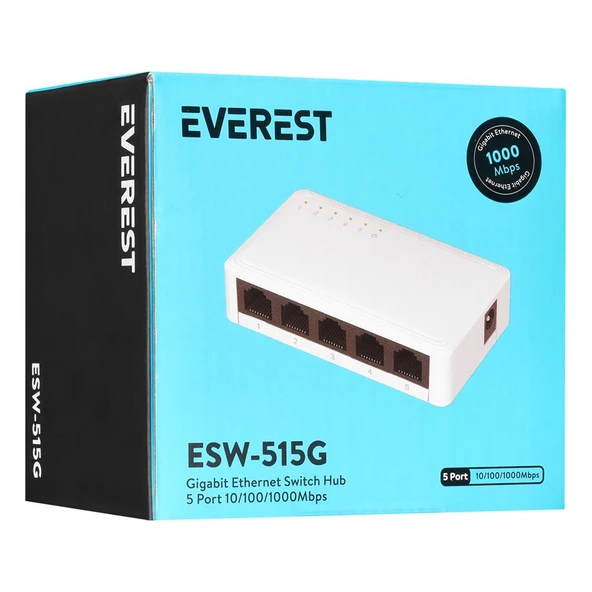 Everest EVERLINK ESW-515G 5 Port 10-100-1000Mbps Gigabit Ethernet Masaüstü Ethernet Switch Hub - 2