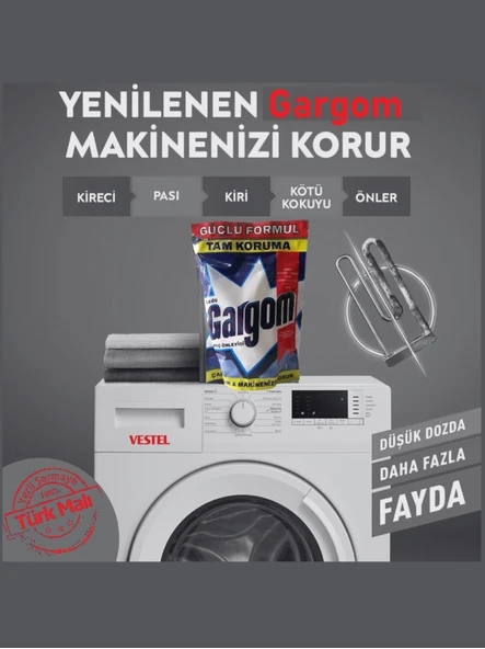 Gargom Kireç Önleyici 500g Çamaşır Makinesi Koruyucusu 2ADET - 6