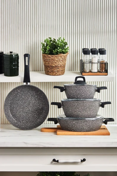 Gris Biogranit 7 Parça Tencere Seti 5049SERI - 5