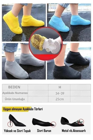 Beyaz Renk 34-39 Numara Silikon Ayakkabı Kılıfı Su Geçirmez Yağmur Çamur Koruyucu Kaymaz Galoş Kılıf - 7