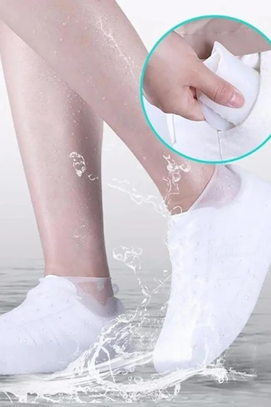 Beyaz Renk 34-39 Numara Silikon Ayakkabı Kılıfı Su Geçirmez Yağmur Çamur Koruyucu Kaymaz Galoş Kılıf - 6