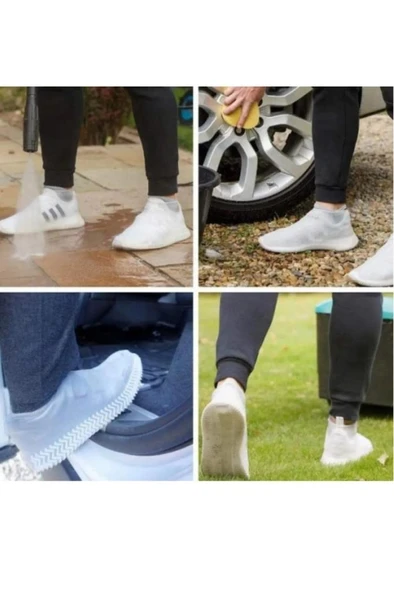 Beyaz Renk 34-39 Numara Silikon Ayakkabı Kılıfı Su Geçirmez Yağmur Çamur Koruyucu Kaymaz Galoş Kılıf - 8