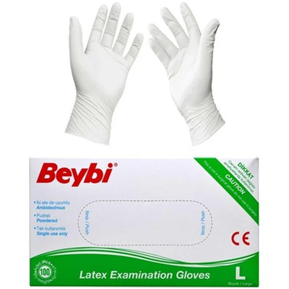 Beybi Lateks Pudralı (L) Large Beden Muayene Eldiven 100lü Paket